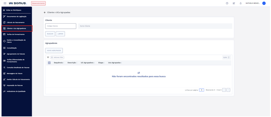 Figura 1: Menu Workspace Faturamento - Item Cliente x UCs Agrupadas