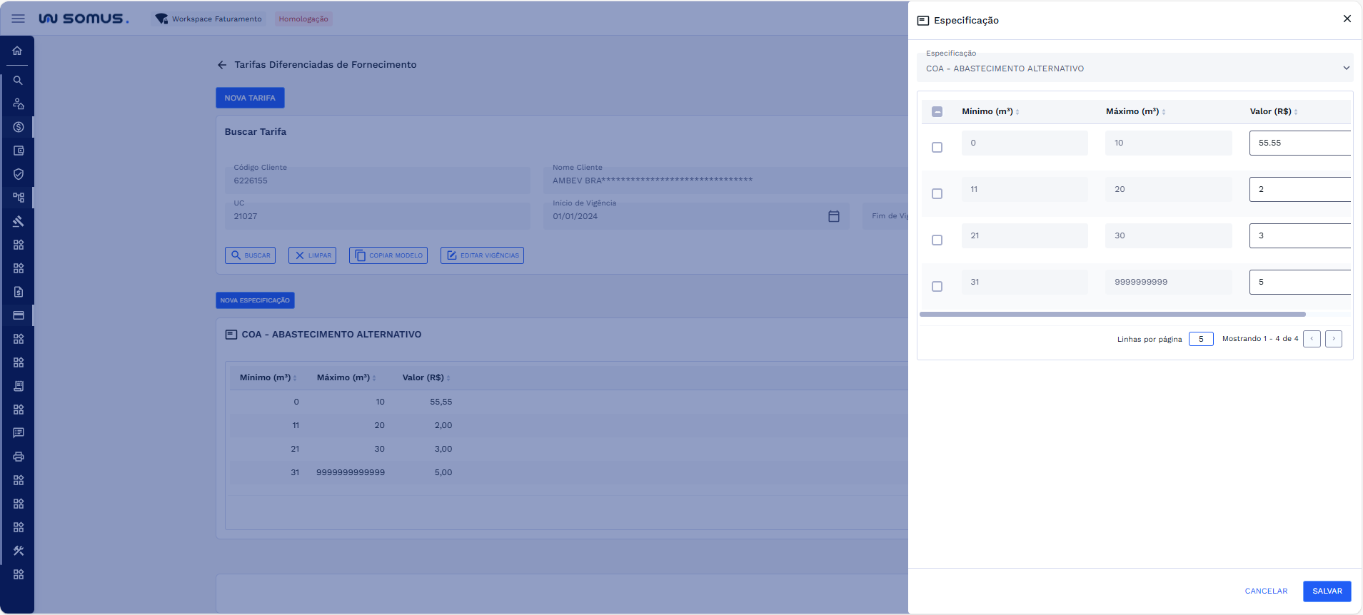 Janela edição especificação