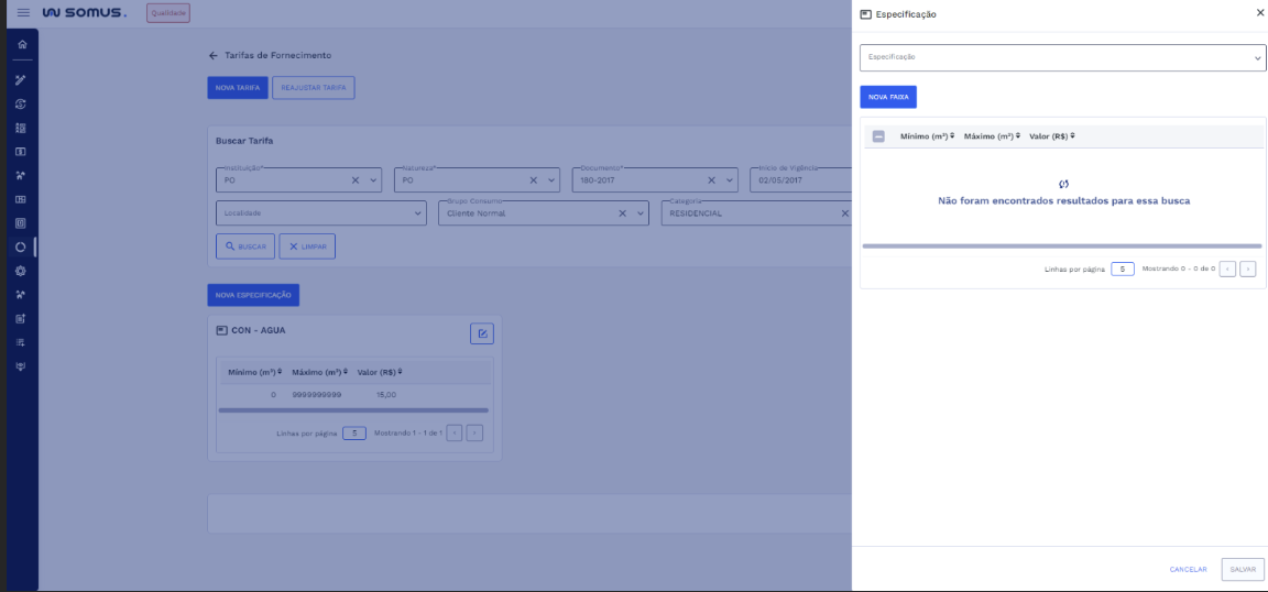 Figura 10: Janela de nova especificação