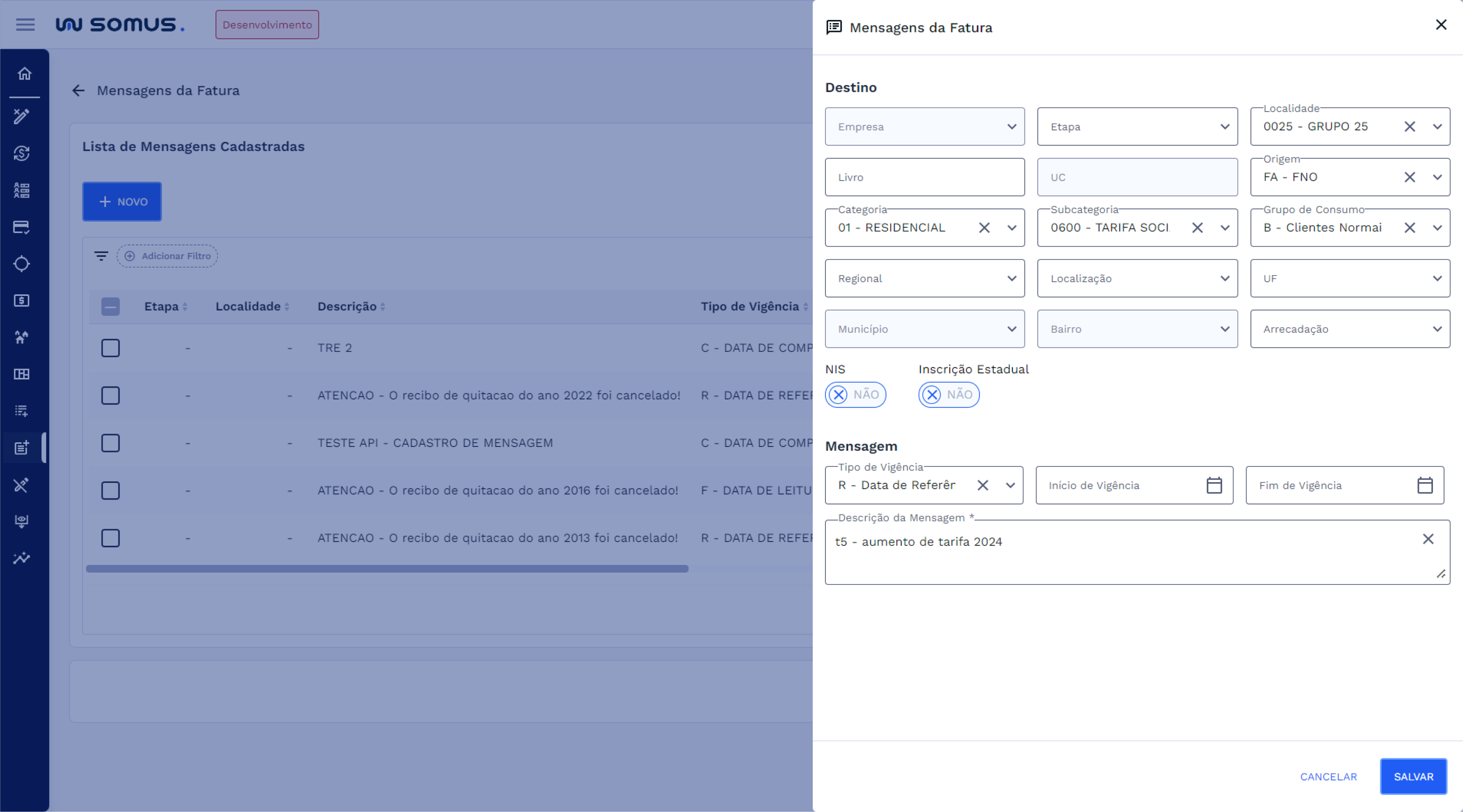 Janela de cadastro preenchida - opcionais e item obrigatório - botão salvar ativado