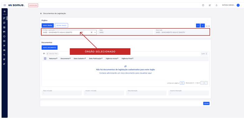 Figura 10: Órgão selecionado