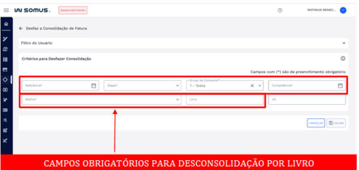 Figura 11: Critérios obrigatórios para desconsolidação por livro.