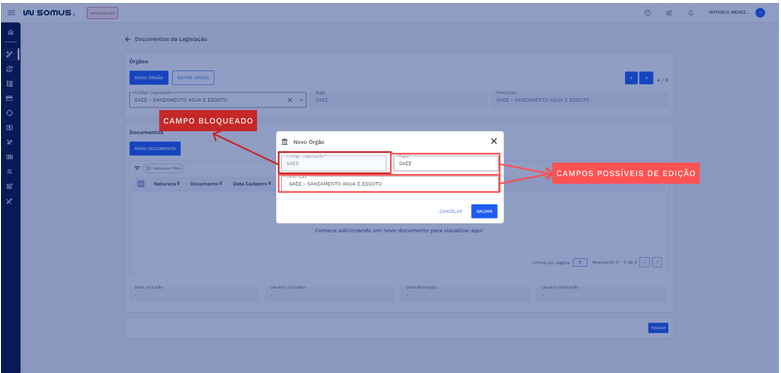 Figura 11: Janela de Novo Órgão em Modo Edição