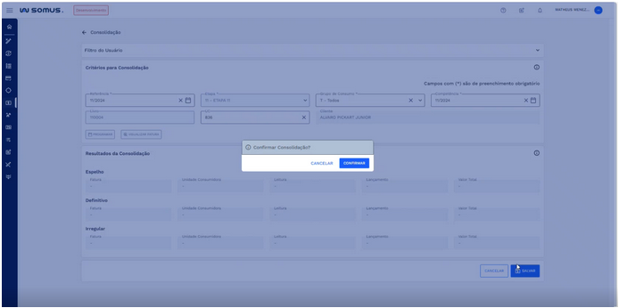 Figura 11: Caixa de Diálogo - Confirmar Consolidação