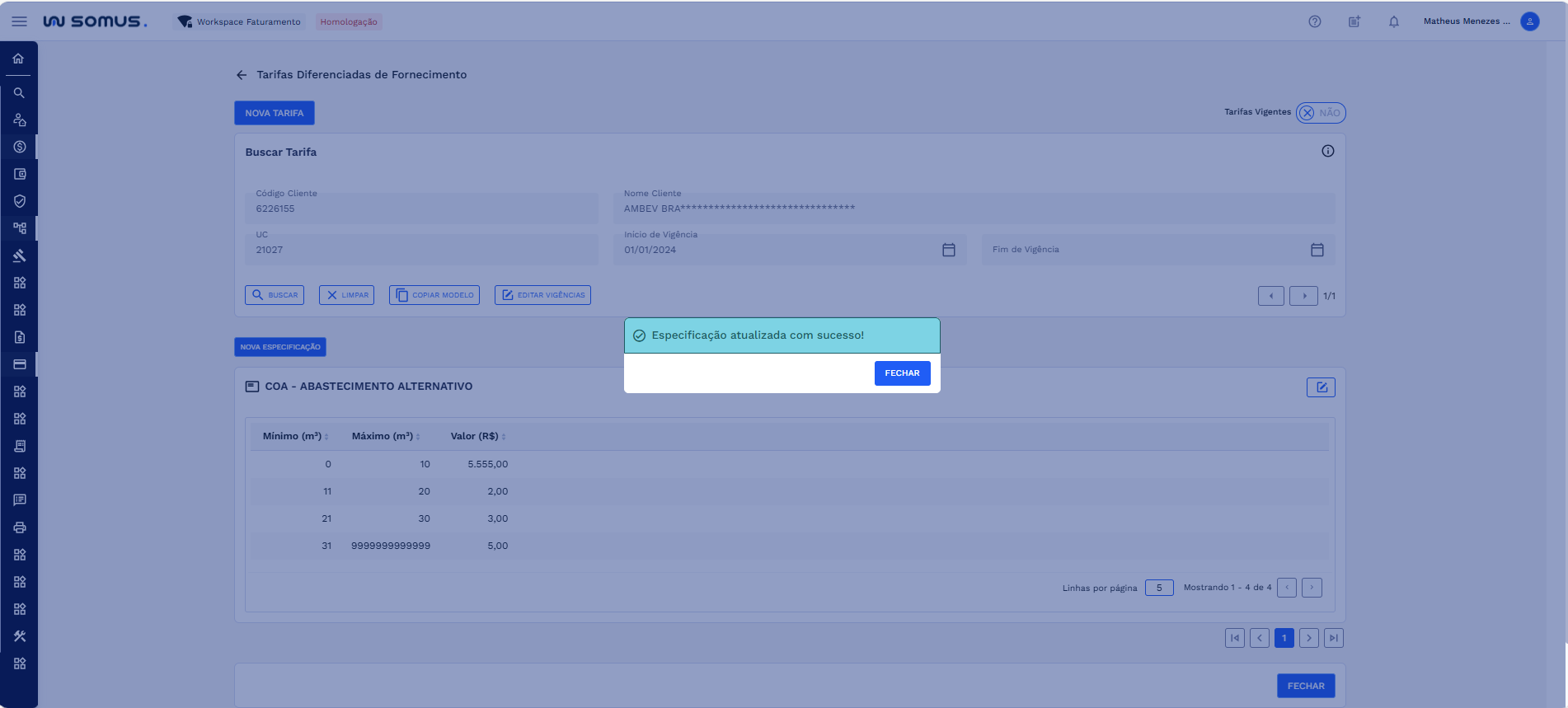 Caixa de diálogo - Especificação atualizada com sucesso