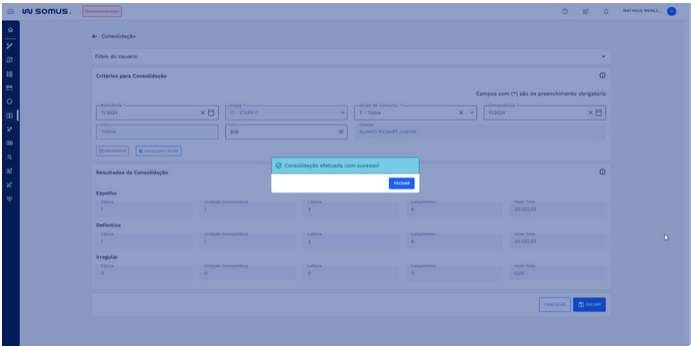 Figura 12: Caixa de Diálogo - Consolidação efetuada com sucesso