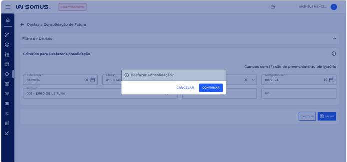 Figura 13: Caixa de Diálogo - Desfazer Consolidação