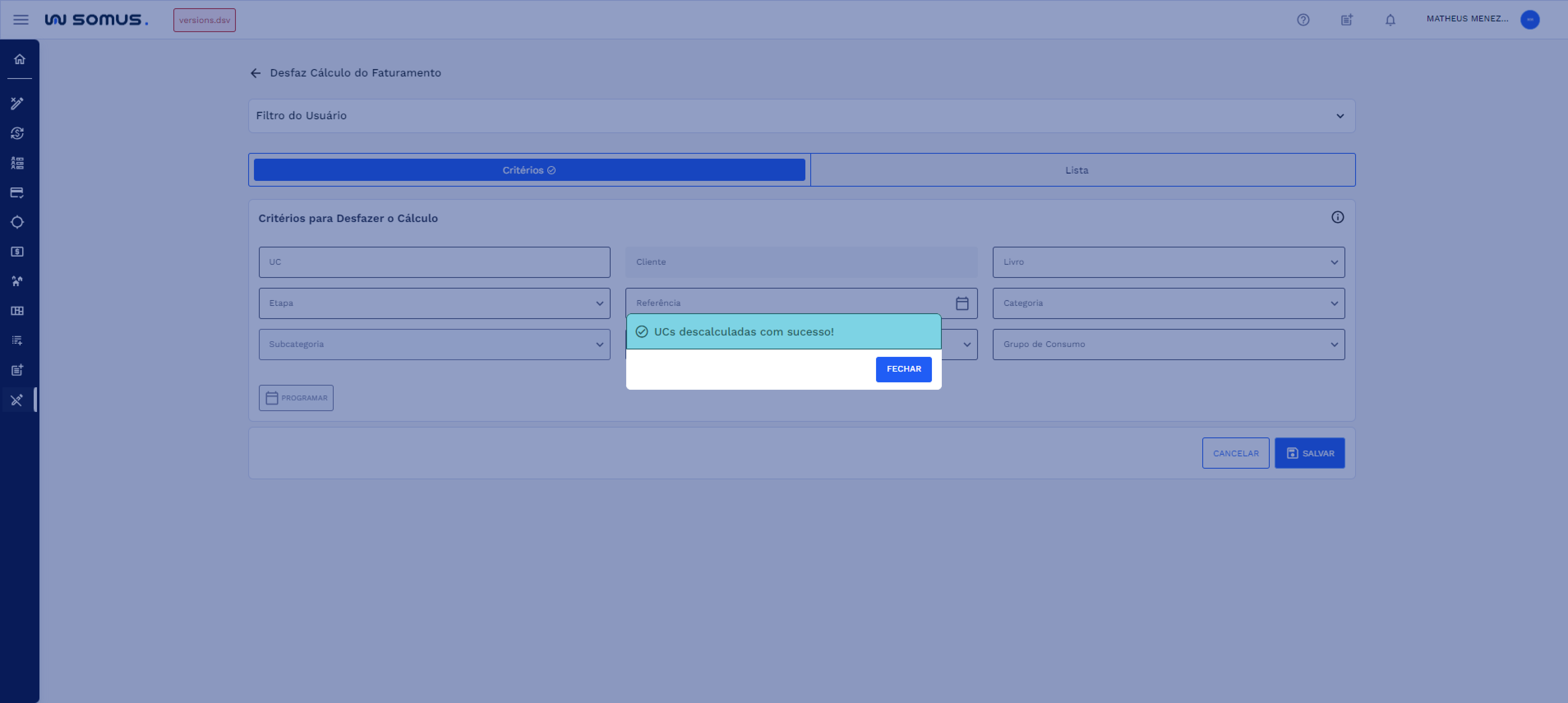 Figura 14: Caixa de Diálogo - UCs descalculadas com sucesso