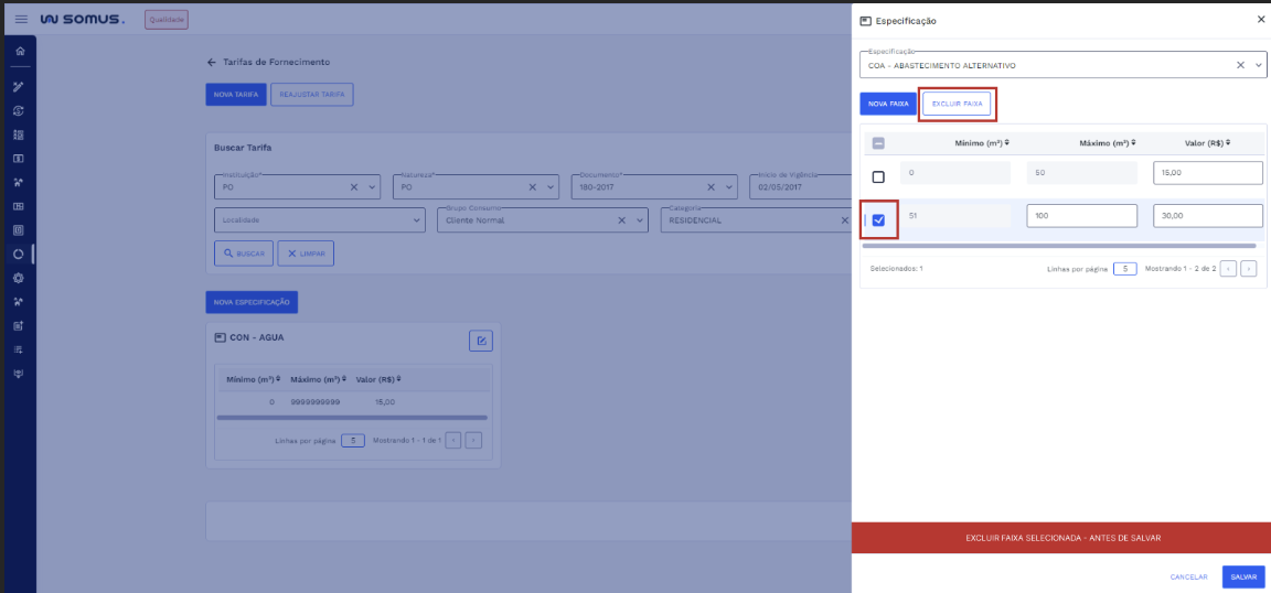 Figura 14: Excluir faixa selecionada