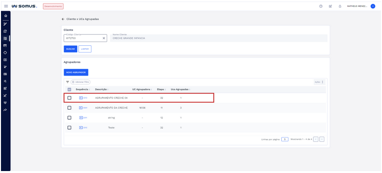 Figura 13: Agrupador cadastro – item exibido na lista