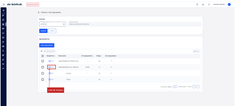Figura 11: Acesso aos detalhes do agrupador