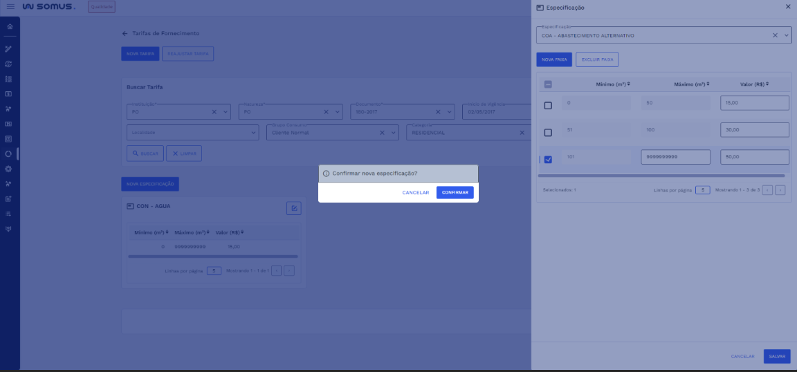 Figura 16: Caixa de diálogo - Confirmar nova especificação