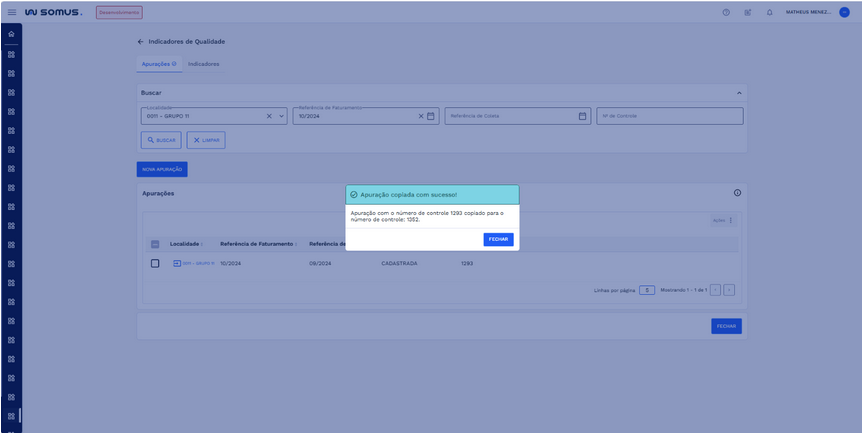 Figura 16: Caixa de diálogo - Sucesso na cópia da apuração