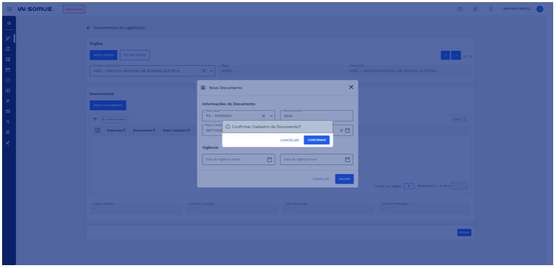 Figura 17: Caixa de Diálogo: Confirmar cadastro de documento