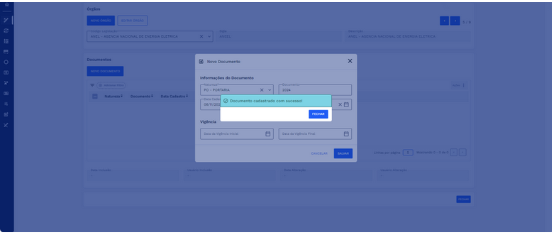 Figura 18: Caixa de Diálogo: Documento cadastrado com sucesso