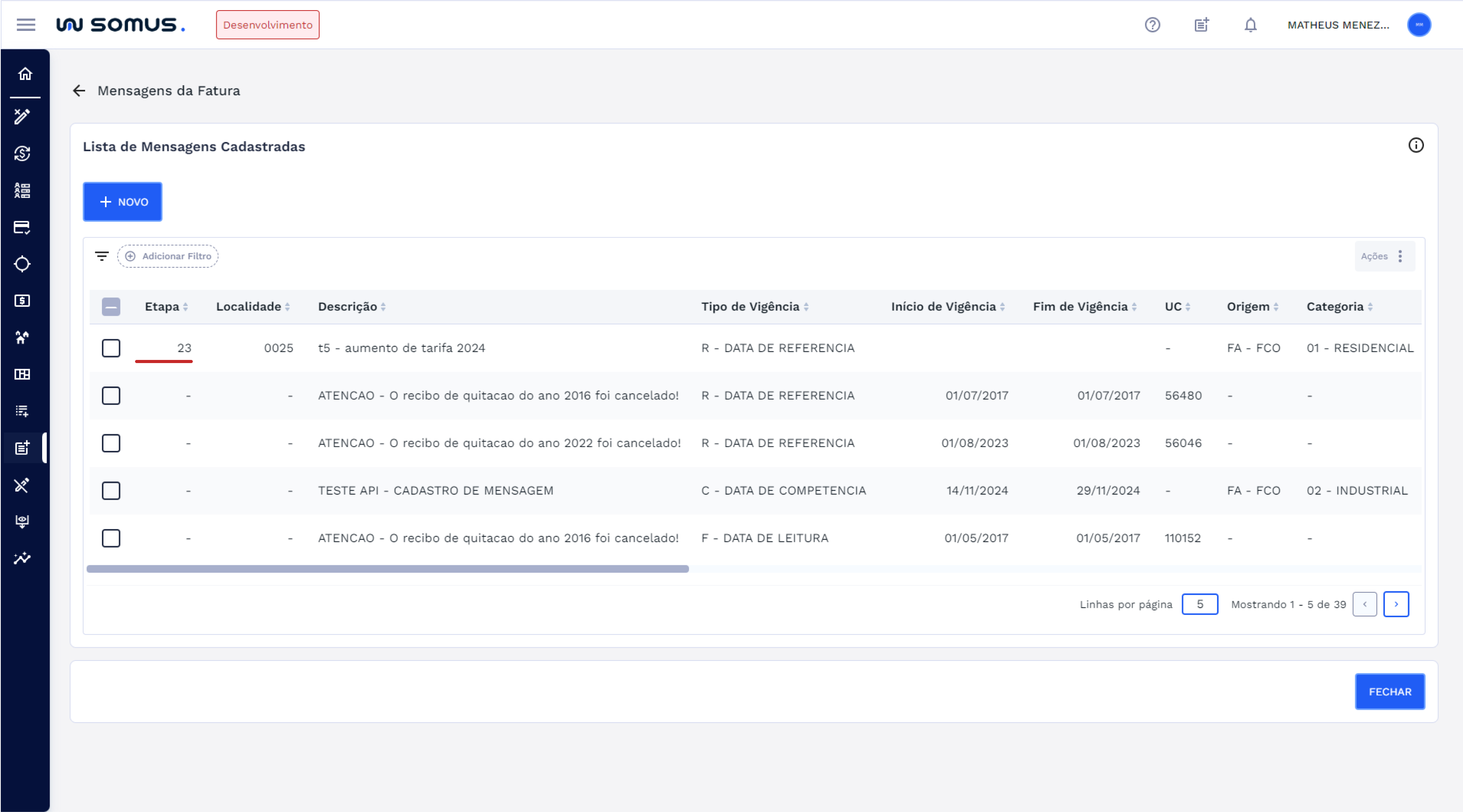 Mensagem editada – por exemplo: etapa incluída