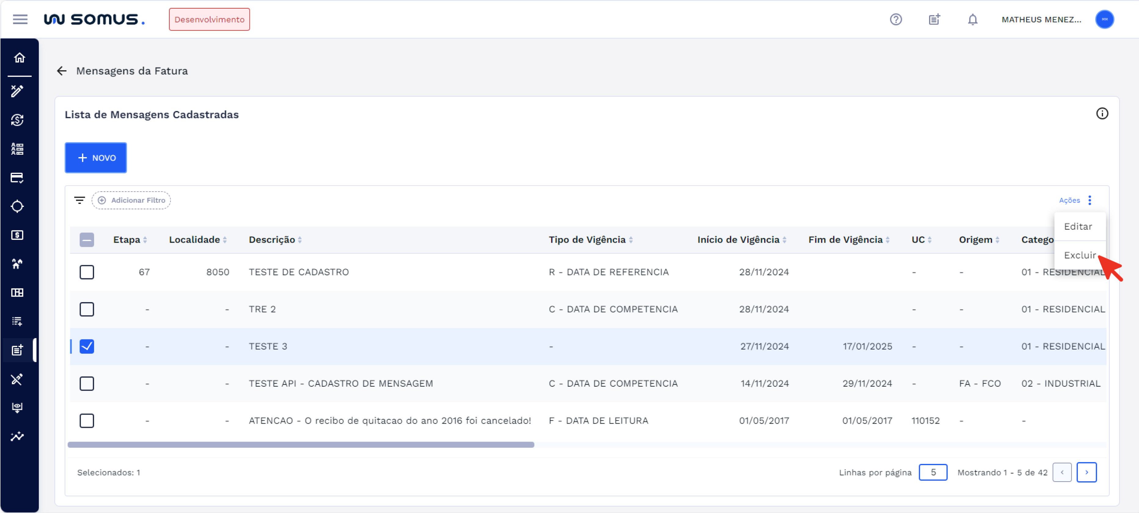 Item da Lista Excluir Mensagem