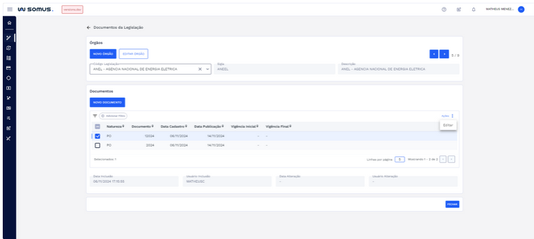 Figura 19: Ações - Documento – Editar