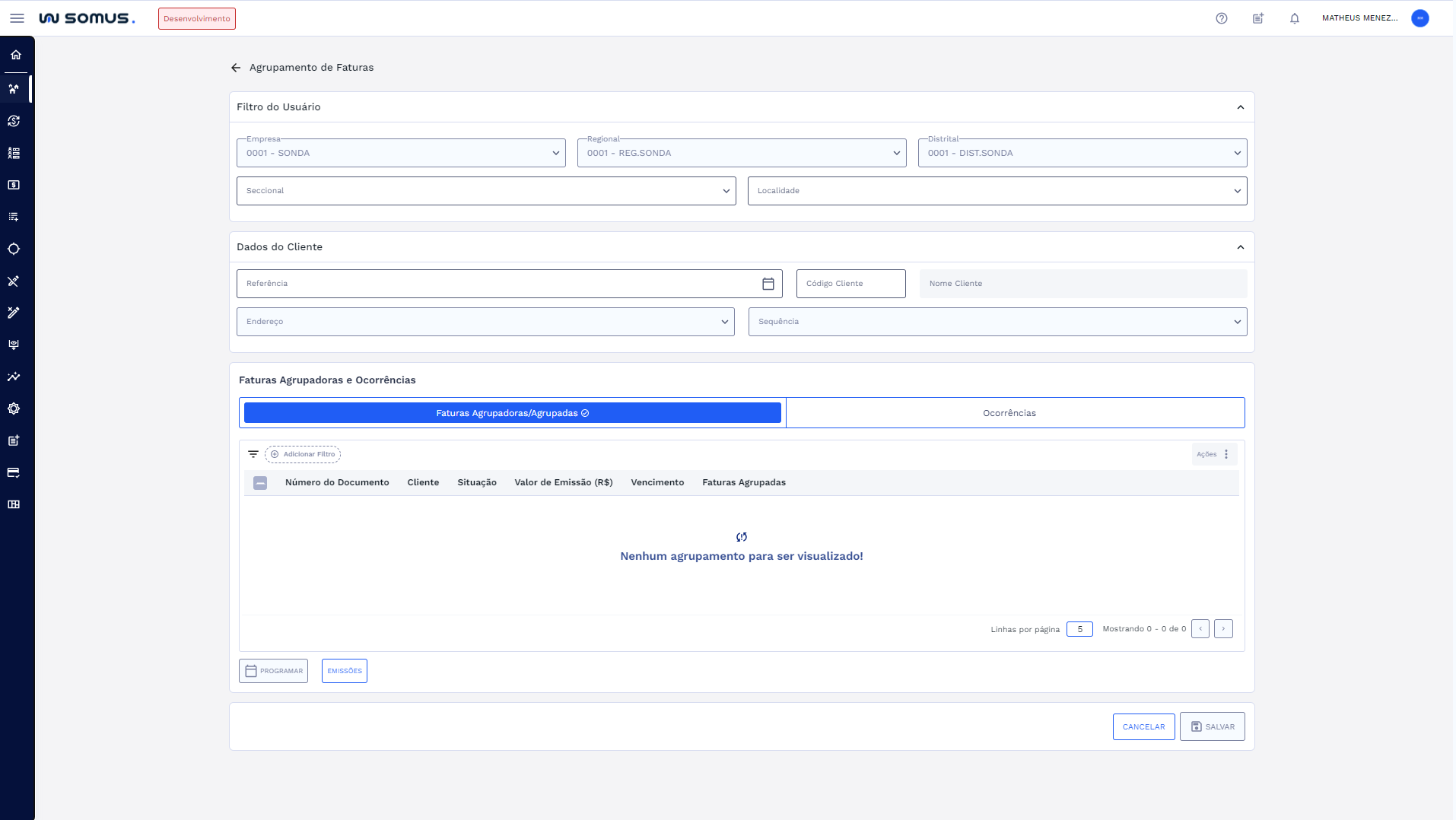 Figura 2: Tela inicial Agrupamento de Faturas