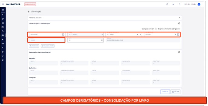 Figura 21: Campos obrigatórios - Consolidação por livro