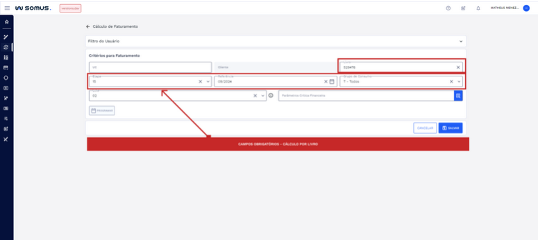 Figura 20: Campos obrigatórios - cálculo por livro