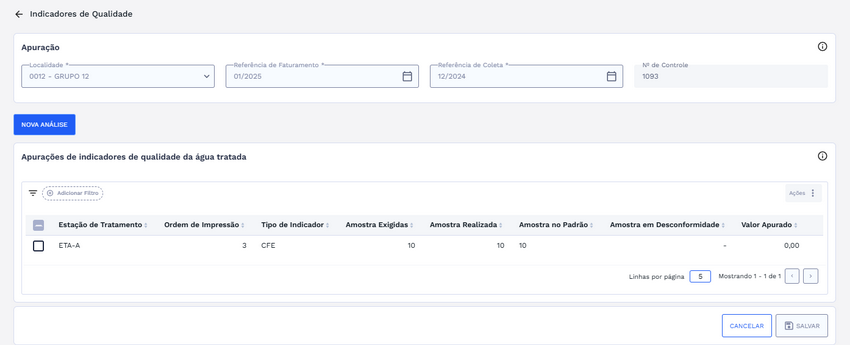 Figura 21: Tela com dados da apuração e lista de análises