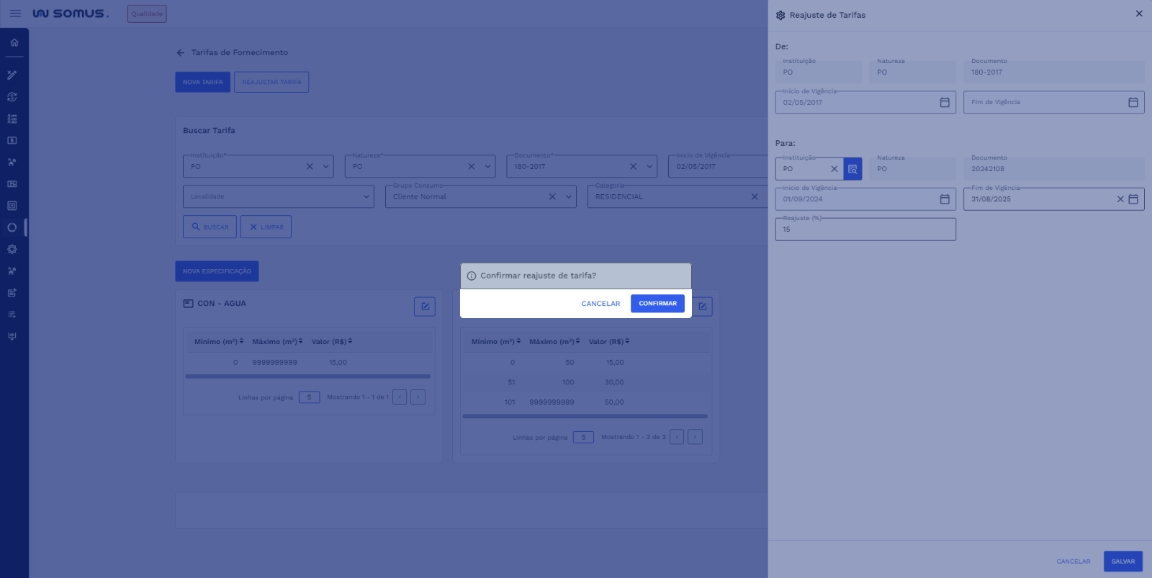 Figura 21: Caixa de diálogo - Confirmar reajuste