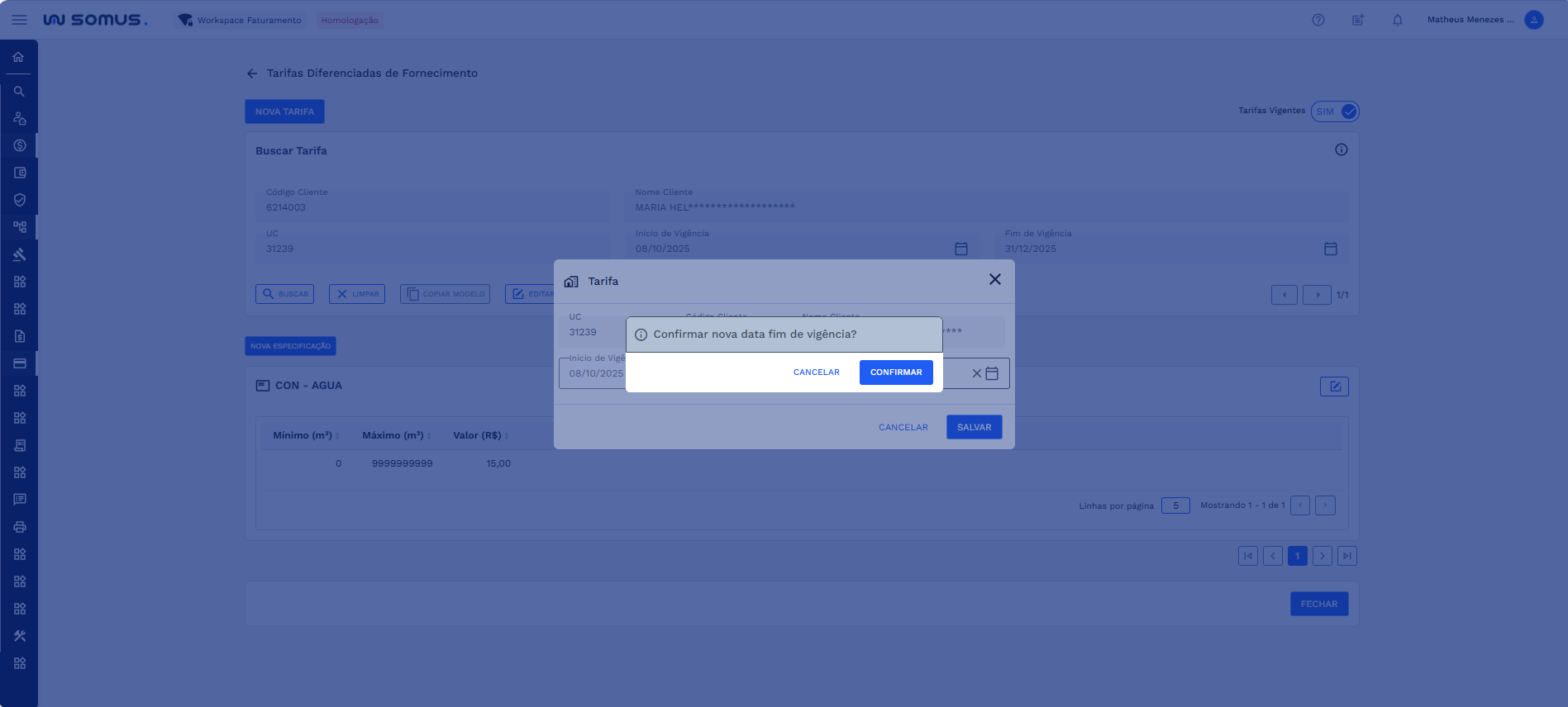 Caixa de diálogo - Confirmar data de vigência