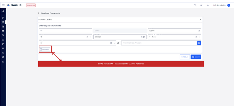 Figura 21: Botão programar – desativado para cálculo por livro 