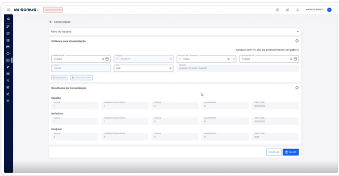 Figura 26: Resultados da Consolidação - campos preenchidos após consolidação