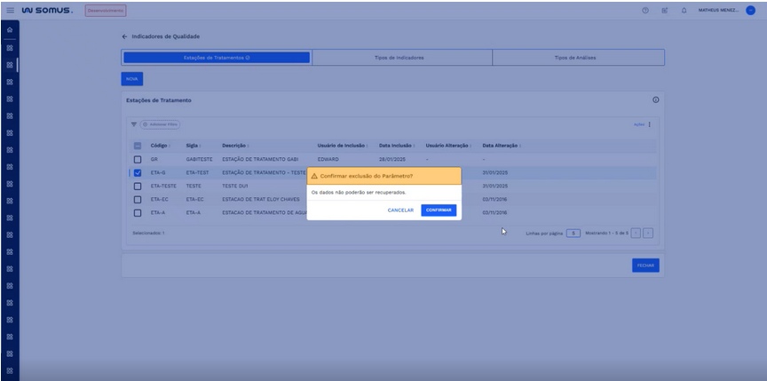 Figura 29: Caixa de diálogo - Confirmação de exclusão