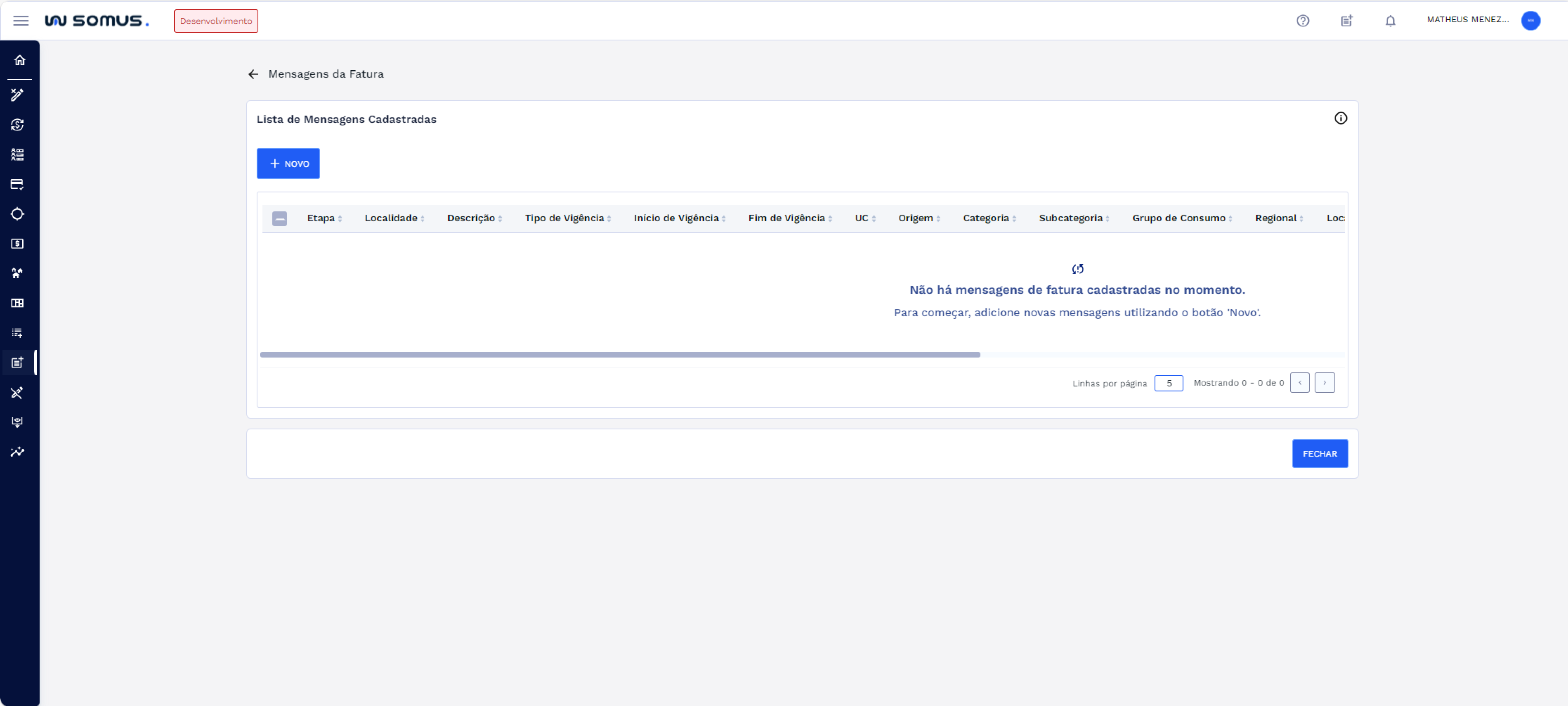Sem mensagens de Fatura cadastradas