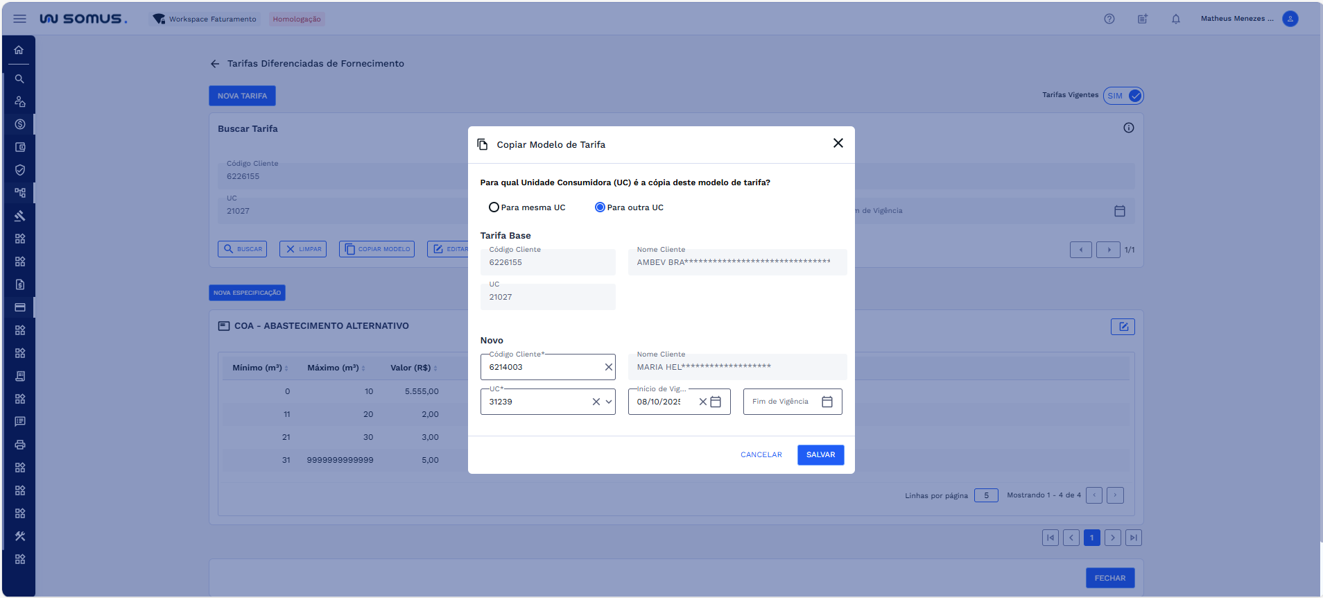 Janela para outra UC preenchida