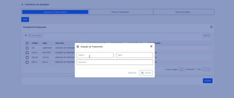 Figura 32:  Janela cadastro Estação de Tratamento – Modo inclusão