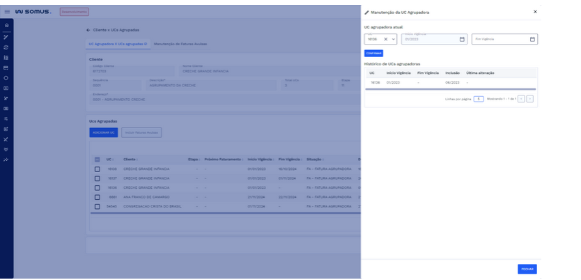 Figura 30: Janela - Manutenção de UC agrupadora