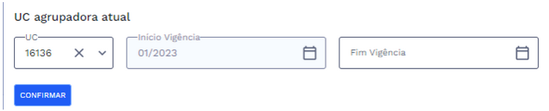Figura 31: Janela - Manutenção de UC agrupadora - Seção 1: UC agrupadora atual
