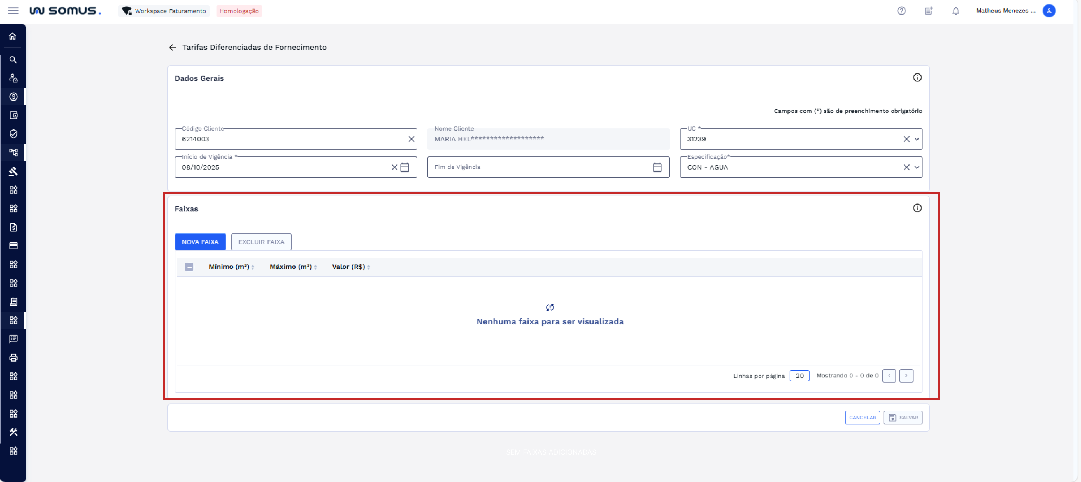 Sem faixa adicionadas no cadastro