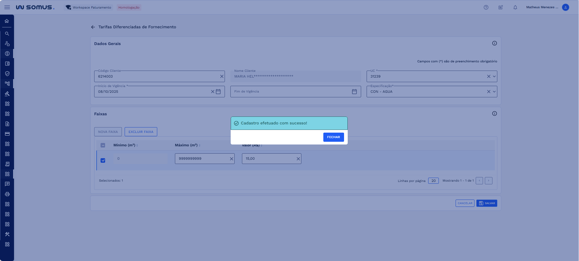 Cadastro efetuado com sucesso