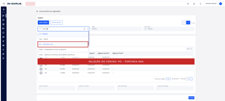 Figura 5: Seleção - Código Legislação