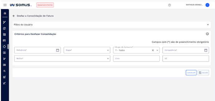 Figura 5: Seção - Critérios para Desfazer Consolidação