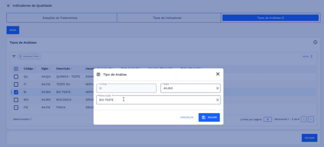 Figura 51: Janela em modo edição - Tipo de Análise