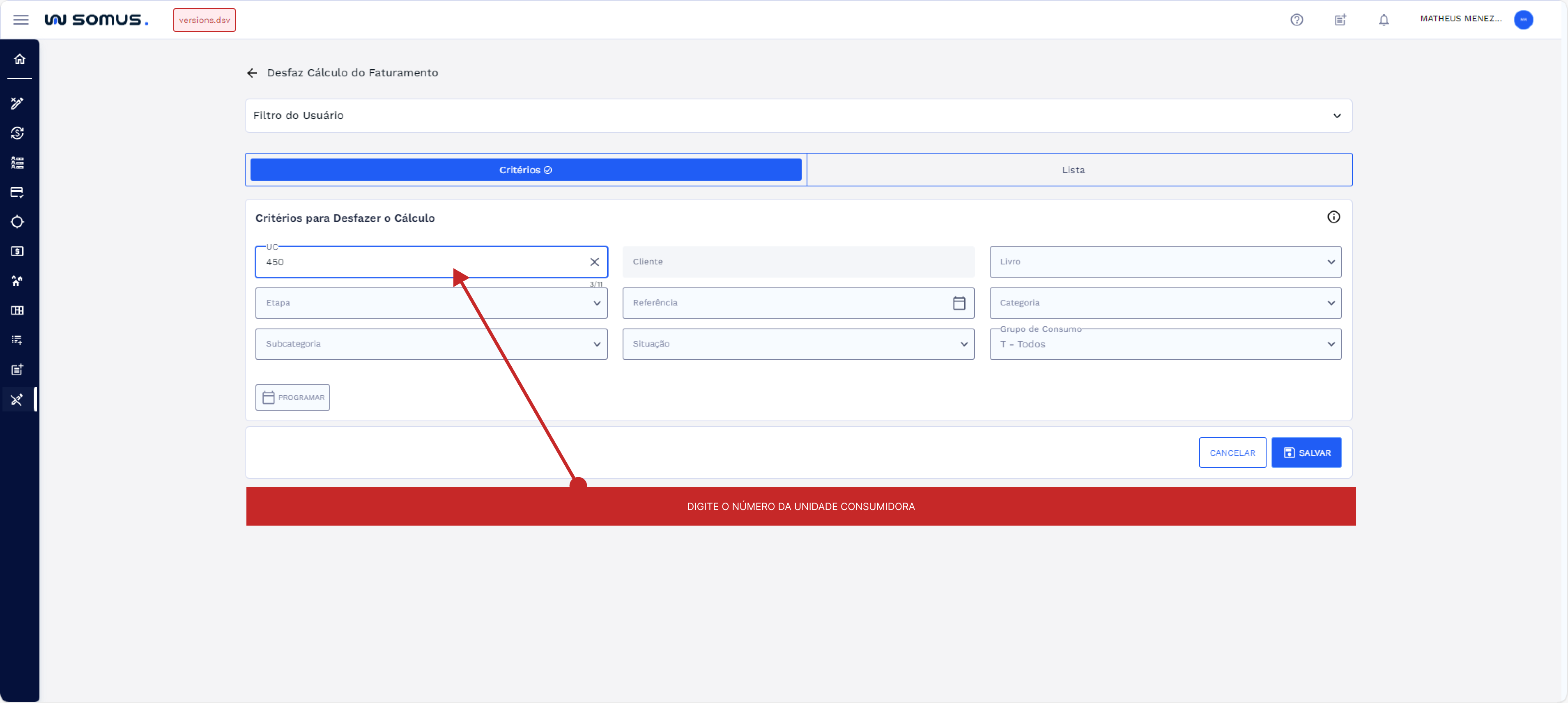 Figura 6: Digite o número da UC