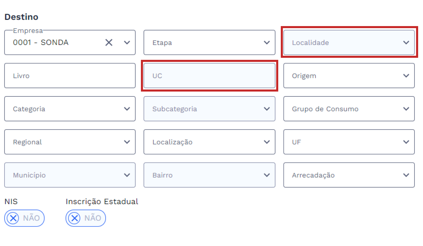 Campo Empresa preenchido