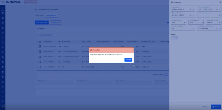 Figura 69:  Validação - Ordem de impressão duplicada