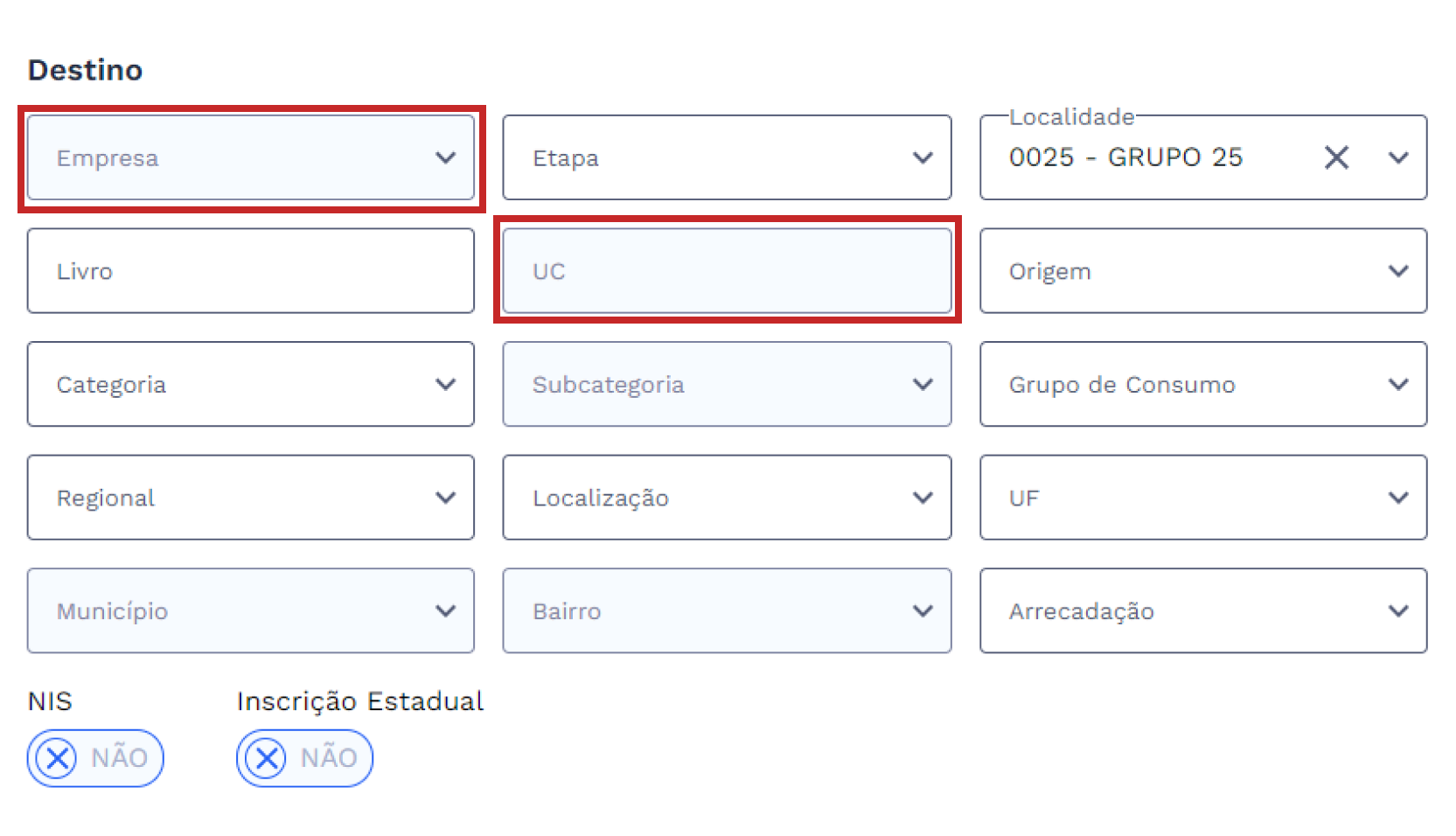Campo Localidade preenchido