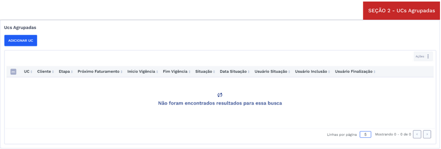 Figura 7: Seção UCs Agrupadas – Modo Inclusão