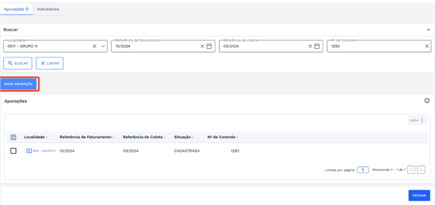 Figura 74: Aba Apurações - Botão Nova Apuração