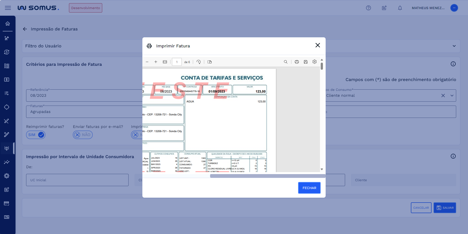 Modal – Imprimir Faturas