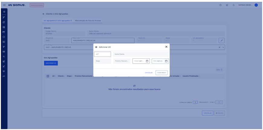 Figura 8: Adição de UC a Lista de UCs Agrupadas