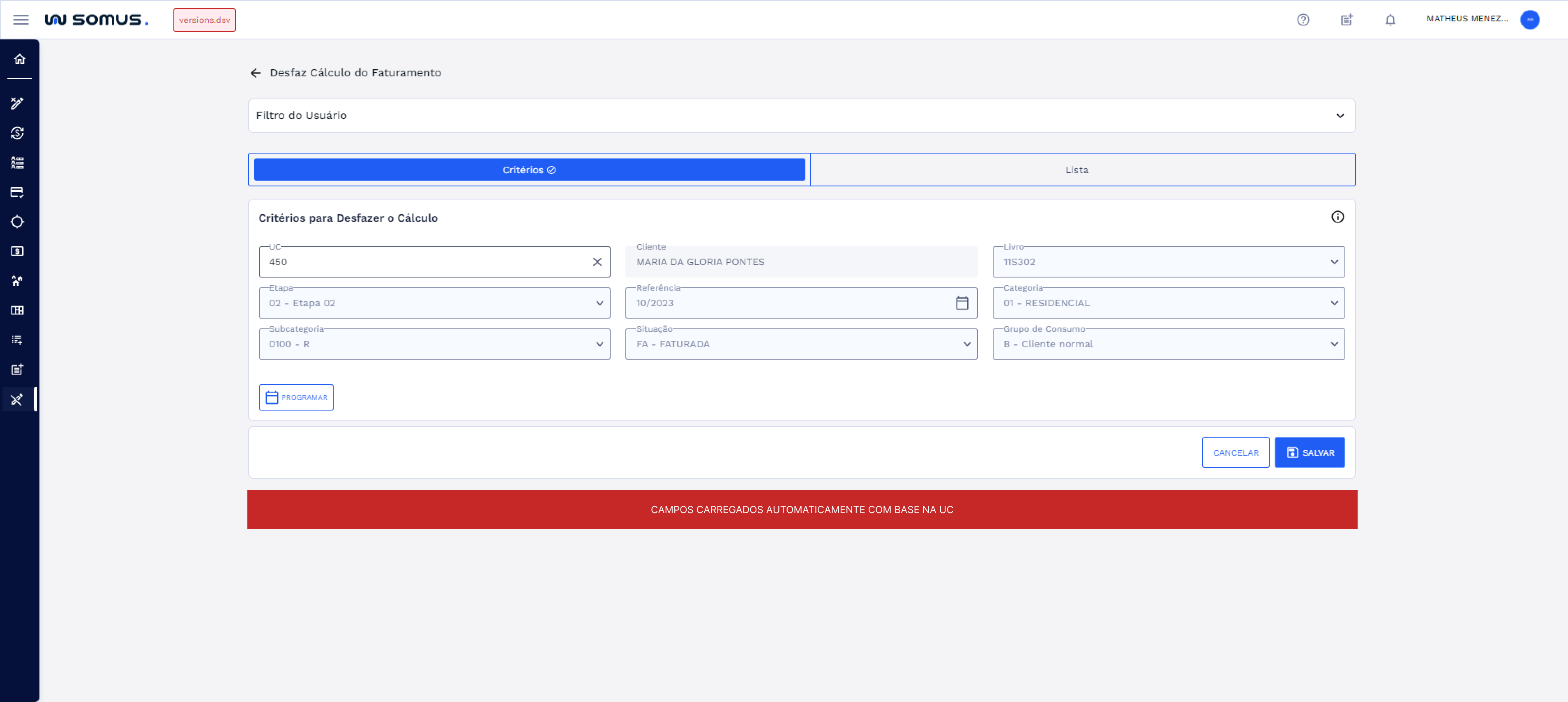 Figura 8: Campos carregados automaticamente